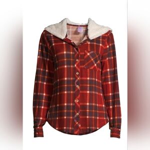 No Boundaries Plaid Hooded Flannel Button Shirt Long Sleeve  Button Cuff - XS
